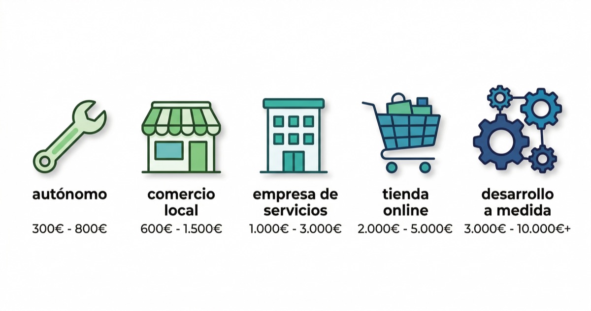 Inversión recomendada en web según tipo de negocio: autónomo, comercio, empresa, tienda online