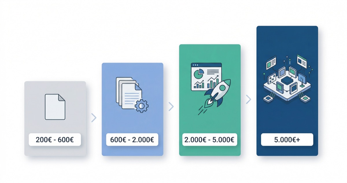 Cuatro niveles de precio para webs: de 200€ a 5.000€+ según complejidad