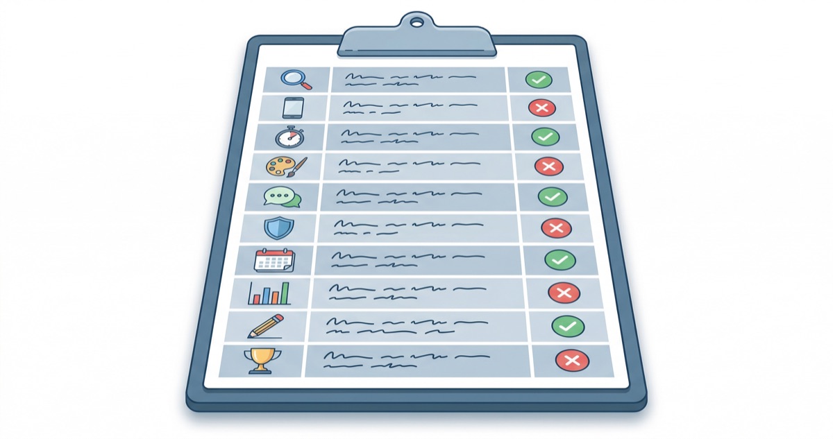 Checklist de diagnóstico web con 10 indicadores