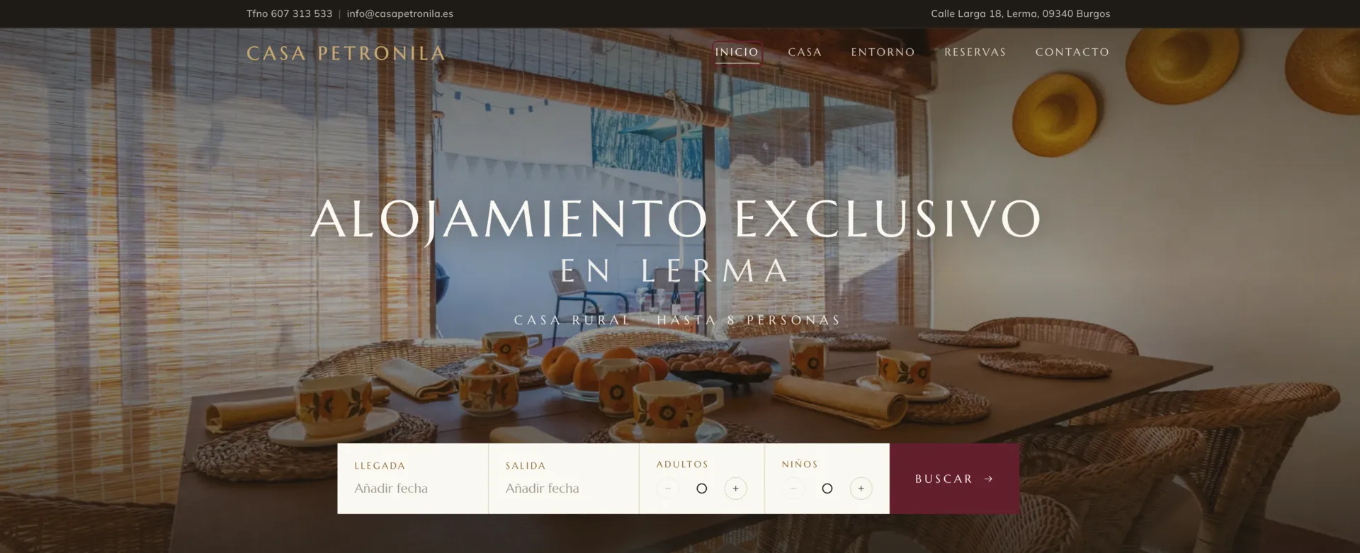 Portada de la web de Casa Petronila, casa rural en Lerma (Burgos)