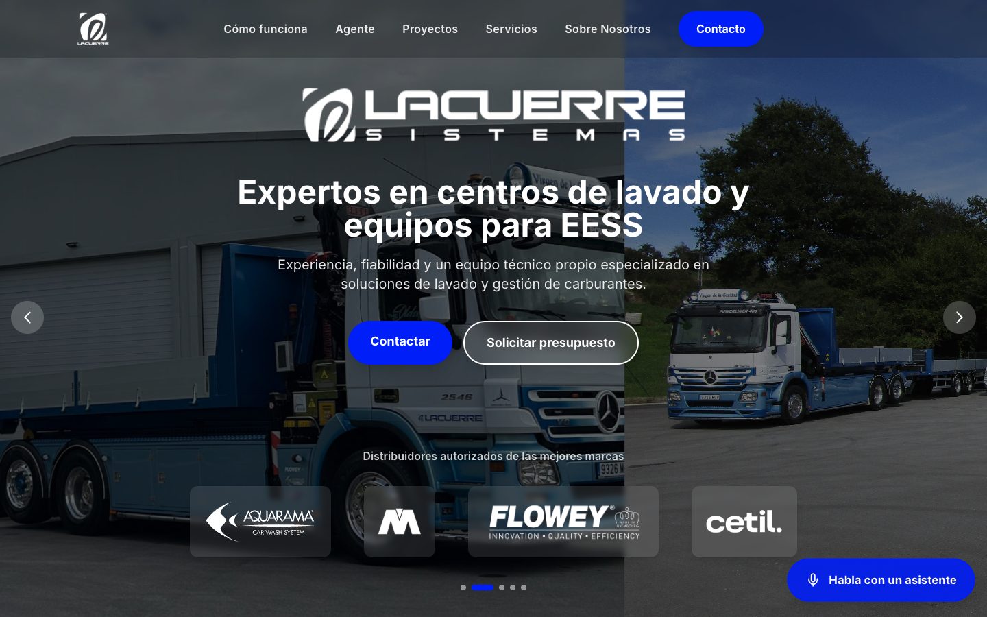Portada de la web de Lacuerre Sistemas, centros de lavado y equipos para estaciones de servicio