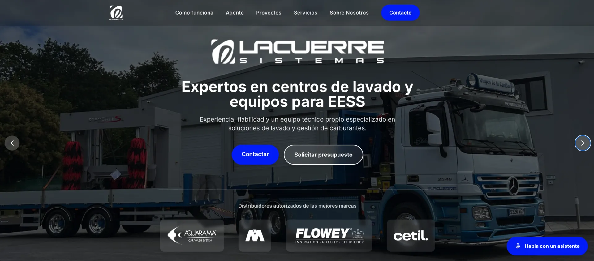 Portada de la web de Lacuerre Sistemas, centros de lavado y equipos para estaciones de servicio